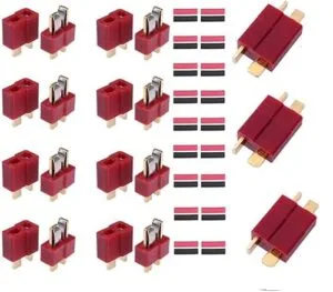 FLY RC 10 Pairs T Plug Connectors Male and Female with 20pcs Shrink Tubing for RC LiPo Battery Durable Flame Resistant Gold Plated Copper