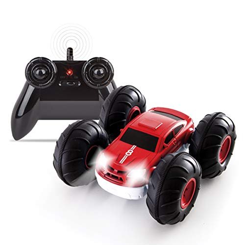 Sharper Image Remote Control RC Flip Stunt Rally Car Toy for Kids 49 MHz 2 in 1 Reversible Design with LED Headlights AAA Battery Powered Red White