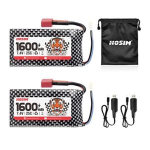 Hosim RC Monster Truck 2pcs 7.4V 1600mAh 25C Li Polymer Rechargeable Battery Pack with Safety Bag
