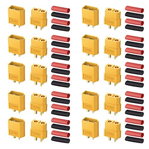 AUTOUTLET 10 Pair XT60 Power Connectors with 20 Heat Shrink Tubes Ideal for RC Model Power Boats Drones and Cars