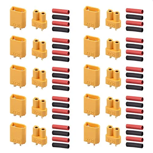 AUTOUTLET 20PCS XT30 Bullet Connectors Male Female Plugs with Heat Shrink for RC Car Battery Connectors