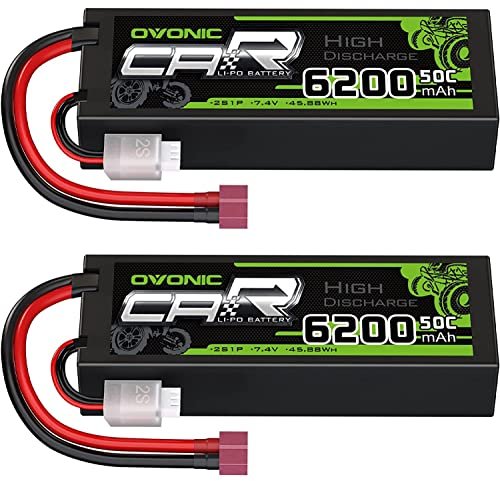 OVONIC 2S Lipo Battery 50C 6200mAh 7.4V Drill Battery RC Car with Dean Style T Connector 2 Packs