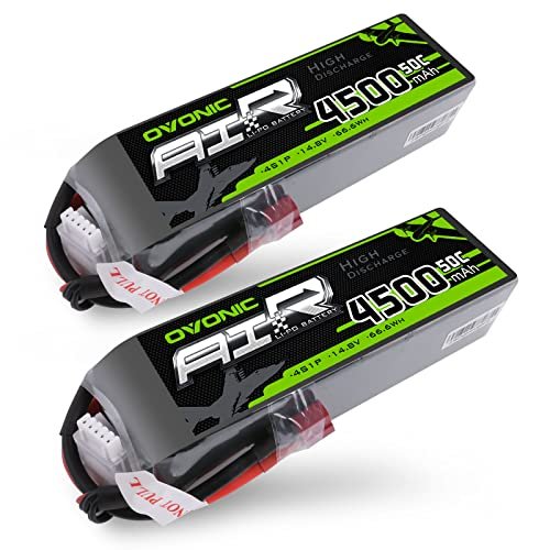 OVONIC 2 Packs 4S 14.8V 4500mAh 50C LiPo Battery for Evader RC Jet and Other RC Models