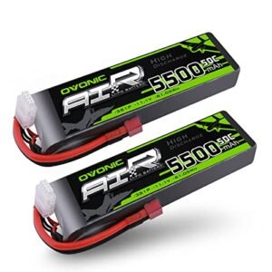 OVONIC 3s Lipo Battery 50C 5500mAh 11.1V with Dean-Style T Connector Best Training RC Helicopter Battery 2 Packs