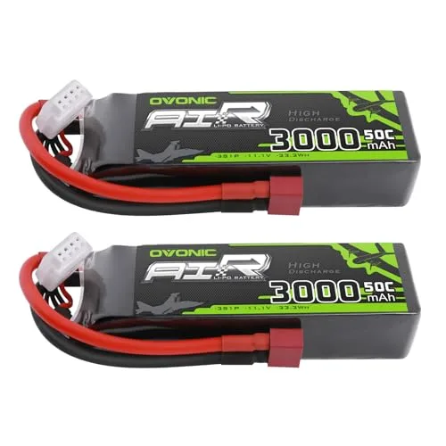 OVONIC 3S Lipo Battery 50C 3000mAh 11.1V with Dean-Style T Connector for RC Car Battery Tray and More 2 Packs