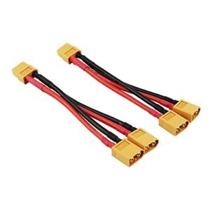 OliYin 2pcs XT60 2 Male to 1 Female Parallel Adapter Wire Cable 14awg 3.93inch for RC LiPO Battery Pack of 2
