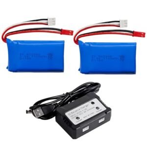Sea Jump 2PCS 7.4V 1100mAh Lithium Battery and 2in1 Converter Charger Compatible with WLtoys A949 A959 A969 A979 S989 V912 T23 T55 F45 A320 A321 RC Cars