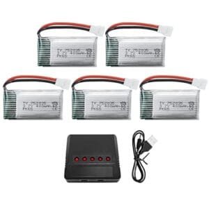 Fytoo 5PCS 3.7V 400mAh Lithium Battery with 5 in 1 Charger Compatible with SYMA X5C 1 RC Quadcopter and Other Models