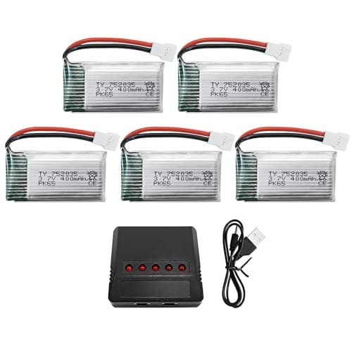 Fytoo 5PCS 3.7V 400mAh Lithium Battery with 5 in 1 Charger Compatible with SYMA X5C 1 RC Quadcopter and Other Models