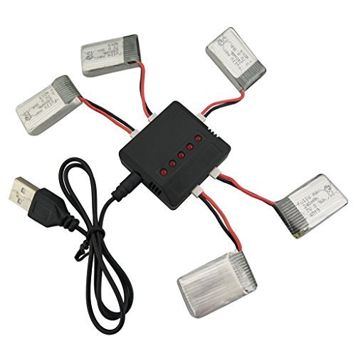 sea jump 5PCS 3.7V 240mAh Lithium Battery + 5in1 Charger for WLtoy V252 UDI U816 JXD385 H107L X11 X11C JJ1000A H108C Four-Axis Aircraft Spare Parts Aircraft Model Drone Battery