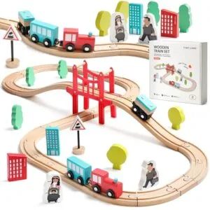 Tiny Land RC Toy Train Set for Kids 39 Pcs Wooden Tracks Compatible with Thomas Brio Chuggington Melissa and Doug Expandable Train Toy for 3 4 5 Years Old Boys Girls