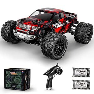 HAIBOXING 1/8 Scale Electric RC Truck 4WD High Speed 36KM/H Off Road Remote Control Car with 2.4GHz Radio Controller 2 Batteries and Charger Waterproof Red