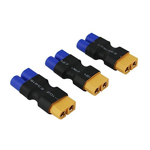 OliYin 3pcs Male EC3 to Female XT60 Connector Adapter for LiPO Battery Pack of 3
