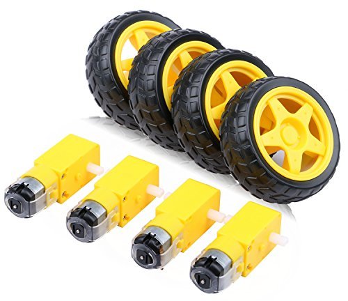 Yeeco 4pcs DC Electric Motor 3 6V Dual Shaft Geared TT Magnetic Gearbox Engine with 4Pcs Plastic Car Tire Wheel for Wankel Engine RC Car DIY Projects