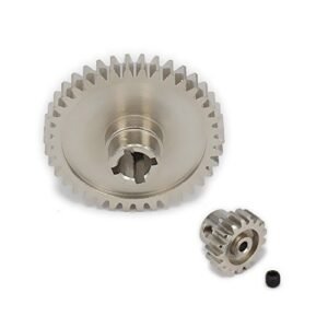 HobbyCrawler 2pcs Metal Steel Diff Main Gear 38T Motor Pinion Gear 17T Compatible with Delta Vortex RC Plane and WLtoys A959 A949 A969 A979 Models Silver