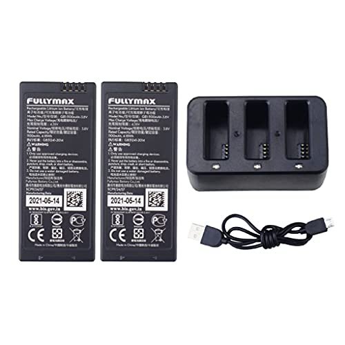 Fytoo for Tello Four-axis Aircraft Spare Parts Remote Control Drone 2PCS 3.8V 1100mah Lithium Battery with 3 in 1 Charger Black
