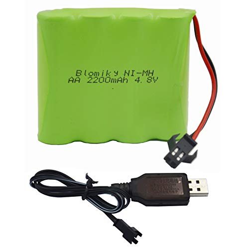 Blomiky 4.8V 2200mAH AA NiMH Rechargeable Battery with SM 2P Connector Plug and USB Charger Cable for JDM RC Excavator and Other RC Vehicles