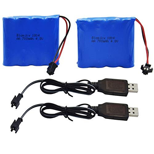 Blomiky 2 Pack 4.8V 700mAH Ni Cd Battery Pack and USB Charger Cable for 1/18 Scale RC Tow Truck SY E511 C181 C182 C185
