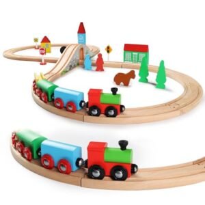 SainSmart Jr RC Wooden Train Set for Toddlers Compatible with Brio Thomas and Doug