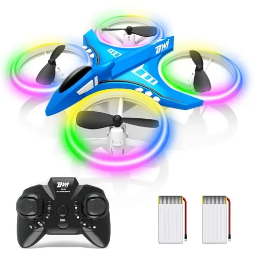 Dwi Dowellin Mini Drone with RC Landing Lights 4.9 Inch One Key Take Off Landing Flips Remote Control Quadcopter for Kids Beginners Adults Blue