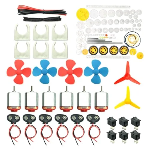 6 Set RC Propeller Motor Kit Mini Electric Hobby Motor 3V 12V 25000 RPM with 86Pcs Plastic Gears 9V Battery Clip Connector for DIY Science Projects