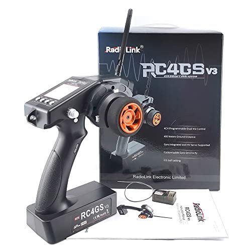 RadioLink RC4GS V3 2.4G 4CH RC Transmitter Wheel Grip with R6FG Gyro Receiver for RC Cars Boats Tanks and Buggies