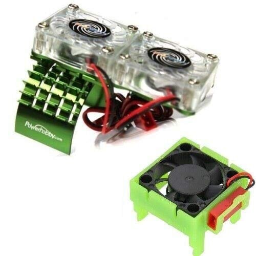 Hobbypower Powerhobby Slash 4x4 Cooling Fan and Motor HeatSink Dual Twin Fan Green 12V 50 CFM 60 70 dB Perfect for Cleaning RC Car with Simple Green