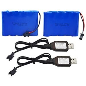 Blomiky 2 Pack 6.0V 700mAh Ni CD AA Rechargeable Battery Pack with SM2P Plug and USB Charger Cable for Hockey RC Cars and Old Version Amphibious Stunt Vehicles