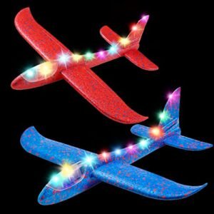 MIMIDOU 2 Pack Best Foam RC Plane with LED Lights for Night Flight Red and Blue Aerobatic Gliders