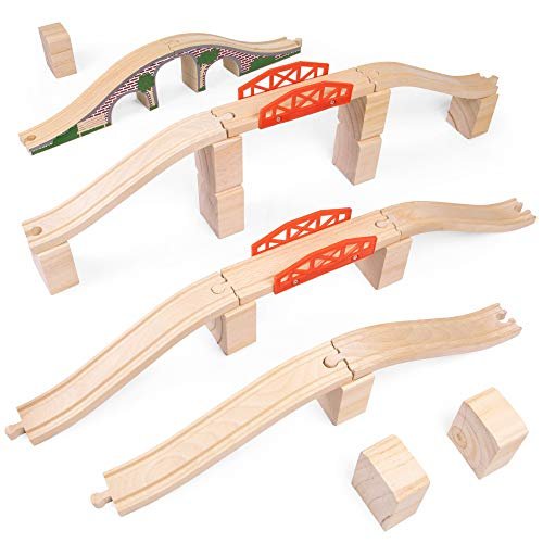 Conductor Carl Wood Train Track Bridge Expansion Pack Compatible with Lego Train RC Sets 21 Count Pack of 1