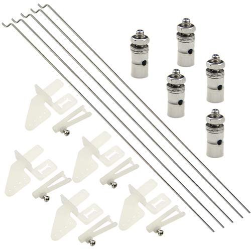 WMYCONGCONG RC Plane Parts Explained 15 PCS Nylon Control Horns 21x11 mm with Pushrod Connector Linkage Stopper 1.3mm and 1.2 x 210mm Pushrods