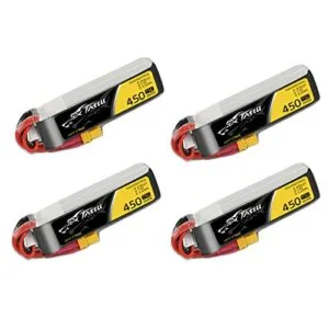 TATTU 4 Packs 450mAh 7.4V 75C 2S LiPo Battery Pack with XT30 Plug Among the Best RC Battery Packs for H Frame and BETAFPV 2S Whoop