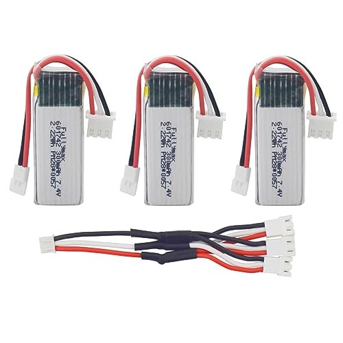 Fytoo 3PCS 7.4V 300mah Lithium Battery with 1 to 3 Charging Conversion Line for Flyzone DHC 2 Beaver RC Plane and Other Remote Control Gliders