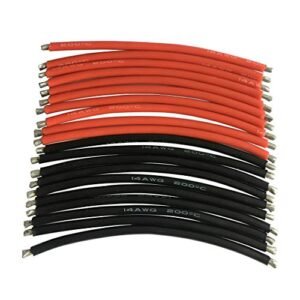 JFtech 10cm 14 Gauge Red & Black 14AWG Flexible Silicone Wire Ends Tinned (10pcs Black + 10pcs Red) for RC Airplane Quadcopter Lipo Battery ESC DIY (Pack of 20)