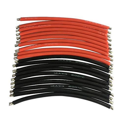 JFtech 10cm 14 Gauge Red & Black 14AWG Flexible Silicone Wire Ends Tinned (10pcs Black + 10pcs Red) for RC Airplane Quadcopter Lipo Battery ESC DIY (Pack of 20)
