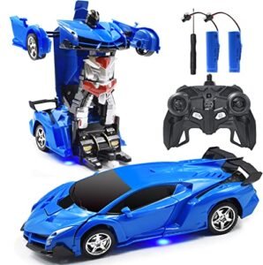 Jeestam Best RC Car for Jumping 1:18 Scale Remote Control Deformation Vehicle Model with One Button Transform 360°Rotating Drifting Toy for Boys and Girls Blue