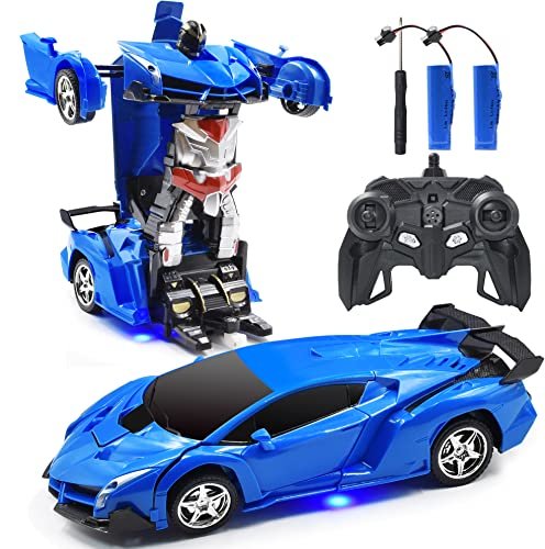 Jeestam Best RC Car for Jumping 1:18 Scale Remote Control Deformation Vehicle Model with One Button Transform 360°Rotating Drifting Toy for Boys and Girls Blue