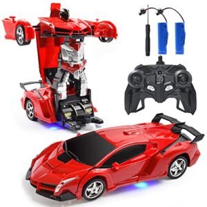 Jeestam Best RC Car for Dogs Remote Control Deformation Vehicle Toy with One Button Transform 360 Rotating Drifting 1 18 Scale for Boys and Girls Red