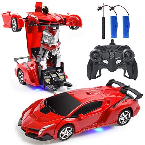 Jeestam Best RC Car for Dogs Remote Control Deformation Vehicle Toy with One Button Transform 360 Rotating Drifting 1 18 Scale for Boys and Girls Red