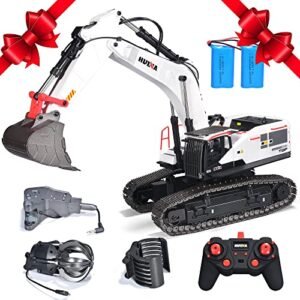 HUINA 1594 Professional Hobby RC Construction Equipment 1 14 Scale Metal Remote Control Excavator with 4 Attachments and 2 Batteries