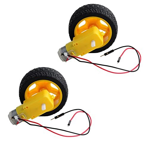 Stemedu TT Motor Electric Gearbox 200RPM 3 6V Dual Shaft Geared Magnetic Motors with Plastic Tire Wheel Ratio 1 48 DC Motor for Arduino Car Chassis Including RC Car Foam Tire Inserts Pack of 2 Sets