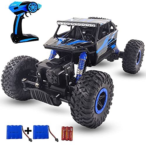 SZJJX 2.4Ghz 4WD Radio Control RC Trucks Off Road Rock Crawler with 2 Rechargeable Batteries for Kids Boys Girls Blue