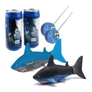 Tipmant Mini RC Pool Submarine Electronic Shark Remote Control Boat for Kids Swim in Water Pool Bathtub Electric Toy Black Blue