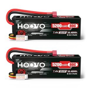 HOOVO 2S 7.4V 5200mAh 80C RC LiPo Battery Hard Case with T Connector for RC Offshore Boat Hulls and More 2 Pack