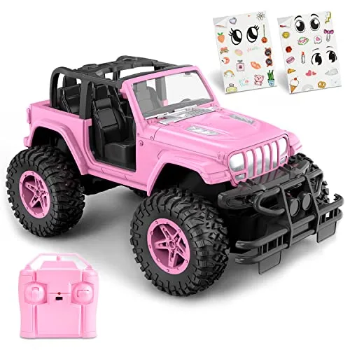 NQD 1 3 Scale RC Car Pink Remote Control Jeep with DIY Stickers for Girls 3 Years Old and Up 80 Min Playtime 2.4Ghz Off Road Toy
