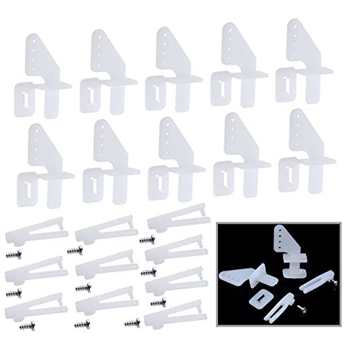 HobbyPark Nylon Micro Control Horns 20x11mm 4 Holes with Pin and Φ1.2x21mm Clevis for Micro Foam RC Plane Parts Set of 10