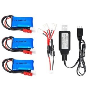 HHZ Itexkun 3 pcs 7.4V 2S 200mAh 20C LiPO Battery JST Plug and USB Charger for RC Scale 1/36 Model Buggy Truck F3P Indoor Micro Aircraft