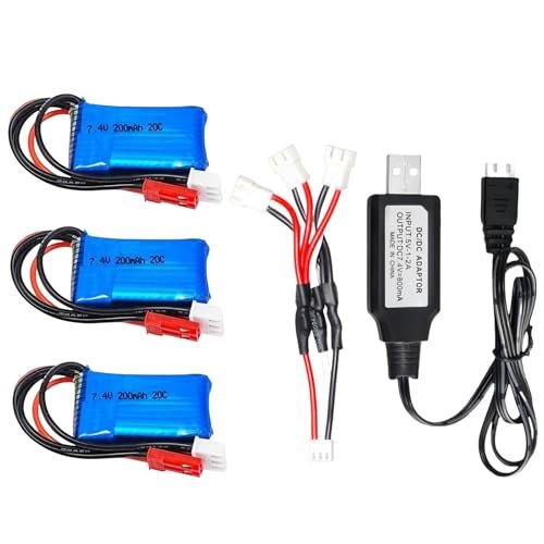HHZ Itexkun 3 Pack 7.4V 2S 200mAh 20C LiPO Battery with JST Plug and USB Charger for Rockstar RC Trophy Truck and Micro Aircraft