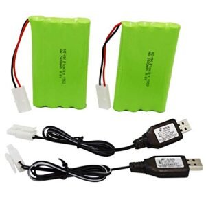 Blomiky 2 Pack 9.6V 2000mAH NiMH Rechargeable AA Battery Packs with Tamiya Connectors for RC Truck Expo and Vehicles