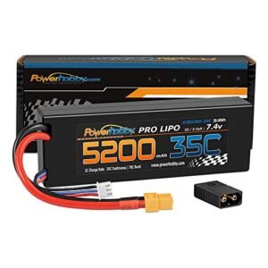 PowerHobby 2S 7.4V 5200mAh 35C Lipo Battery with XT60 Plug and Adapter for Slash 4x4 Stampede Rustler E Revo E Maxx Spartan M41 X Maxx Brushless VXL